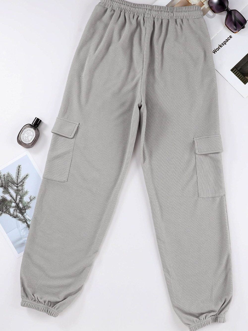 Gray Waffle Texture Cargo Pocket Jogger Pants