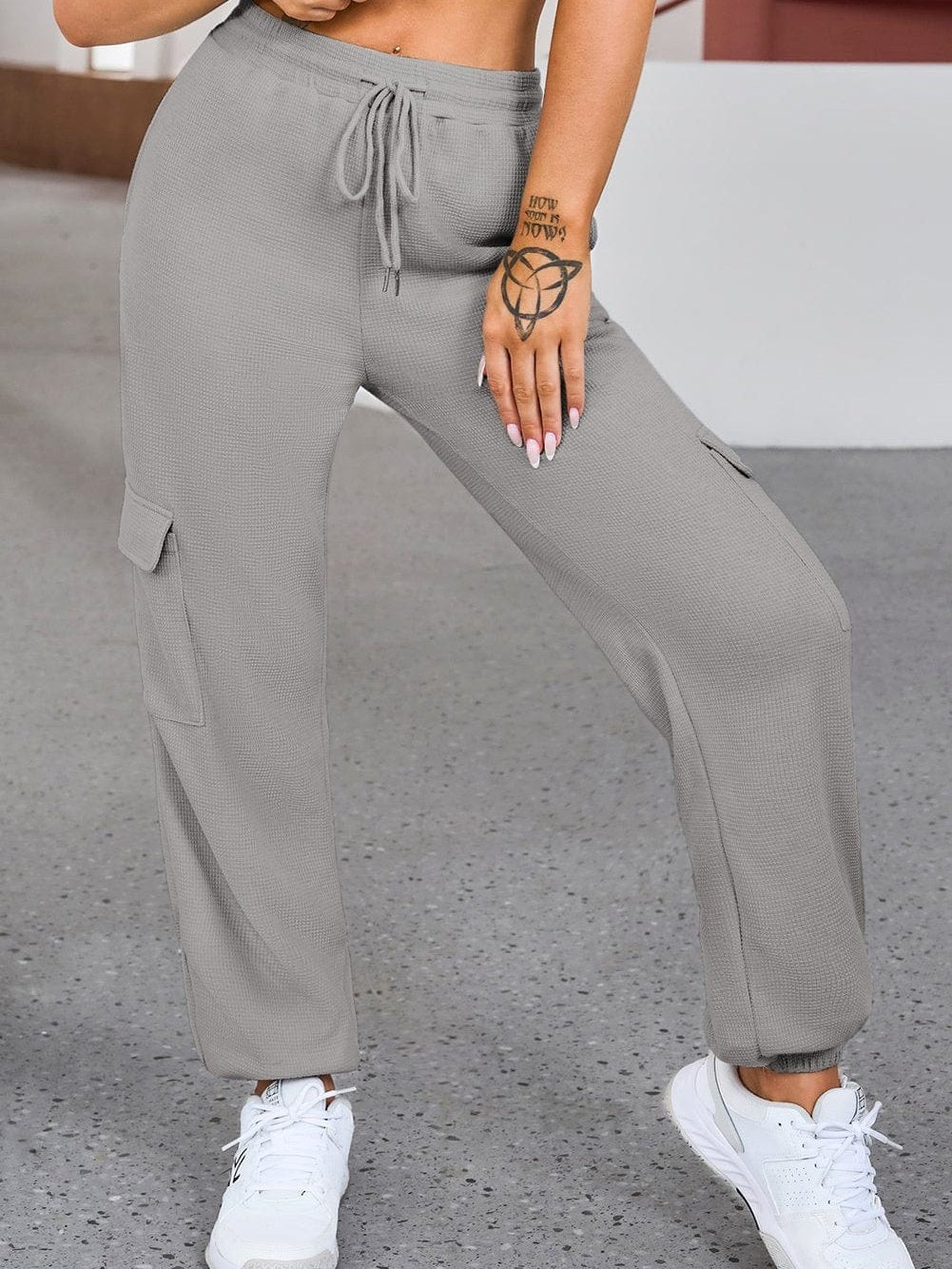 Gray Waffle Texture Cargo Pocket Jogger Pants