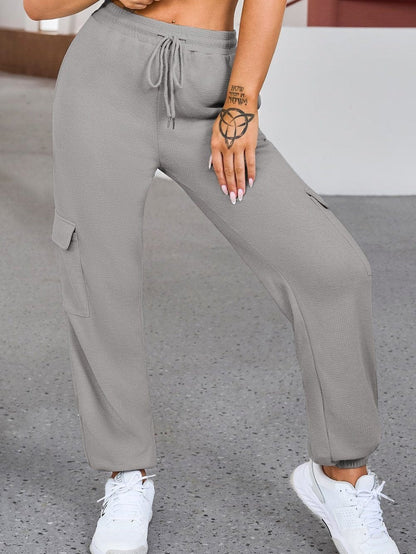 Gray Waffle Texture Cargo Pocket Jogger Pants