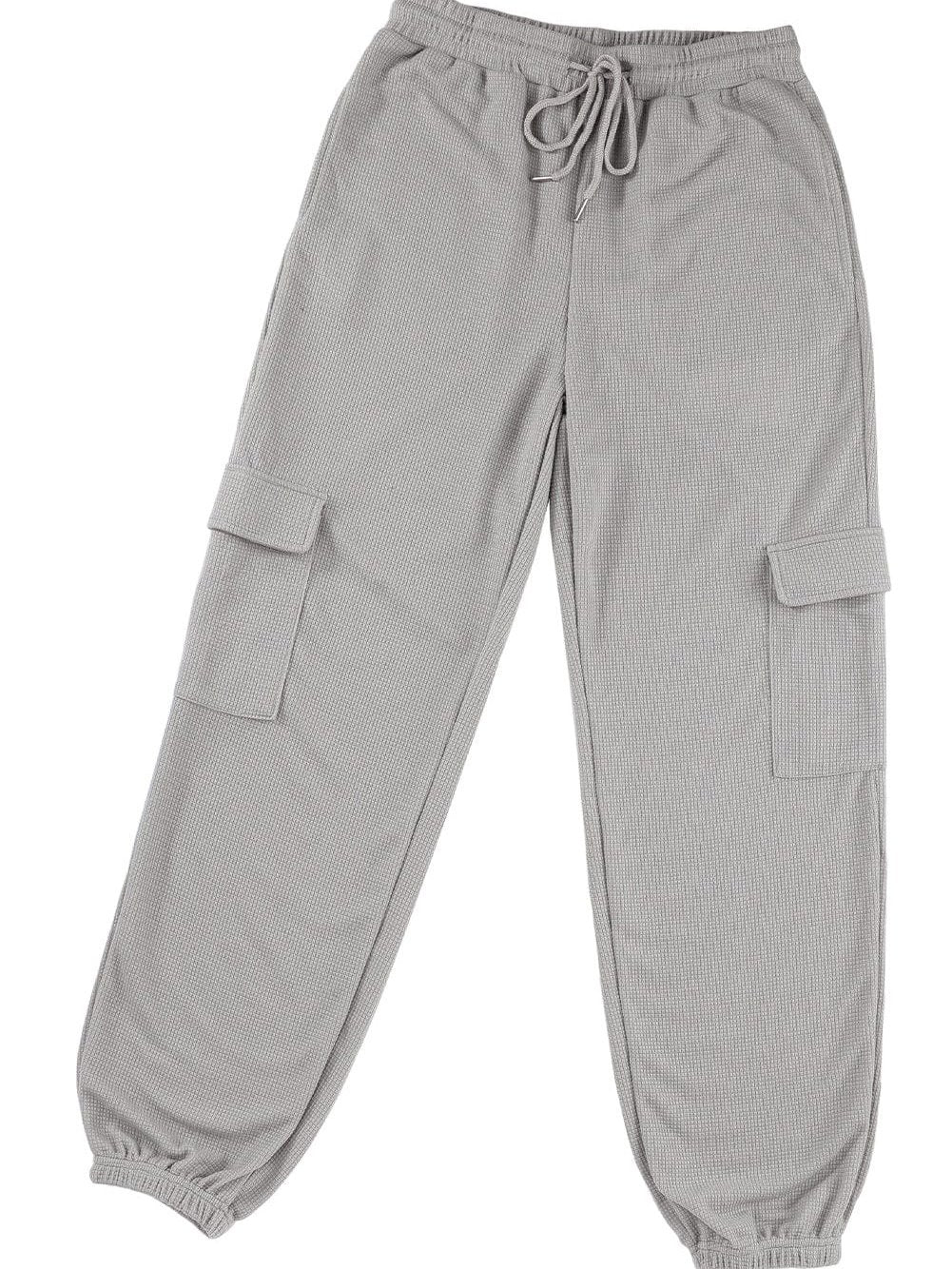 Gray Waffle Texture Cargo Pocket Jogger Pants