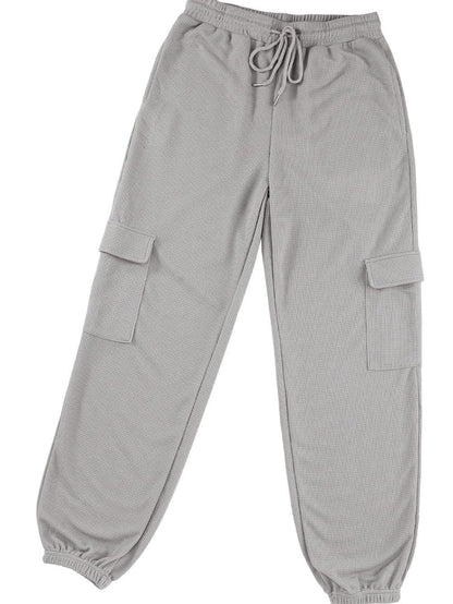 Gray Waffle Texture Cargo Pocket Jogger Pants