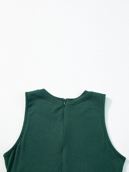 Green A-Line Cinched Waist Sleeveless Jumpsuit with Wide Leg