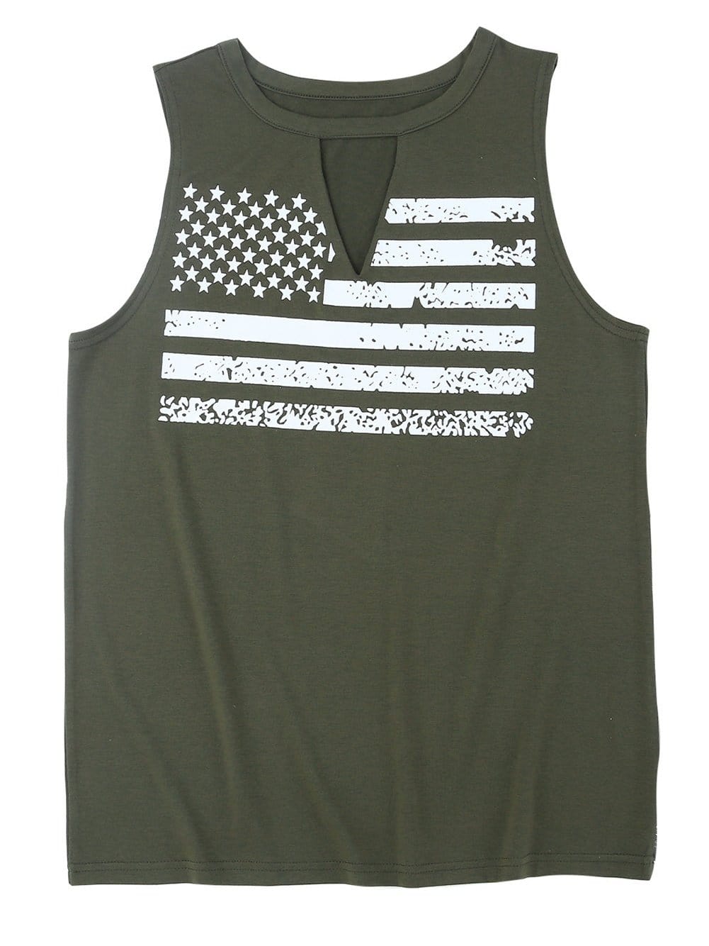 Green American Flag Cutout Tank Top with Keyhole Neckline