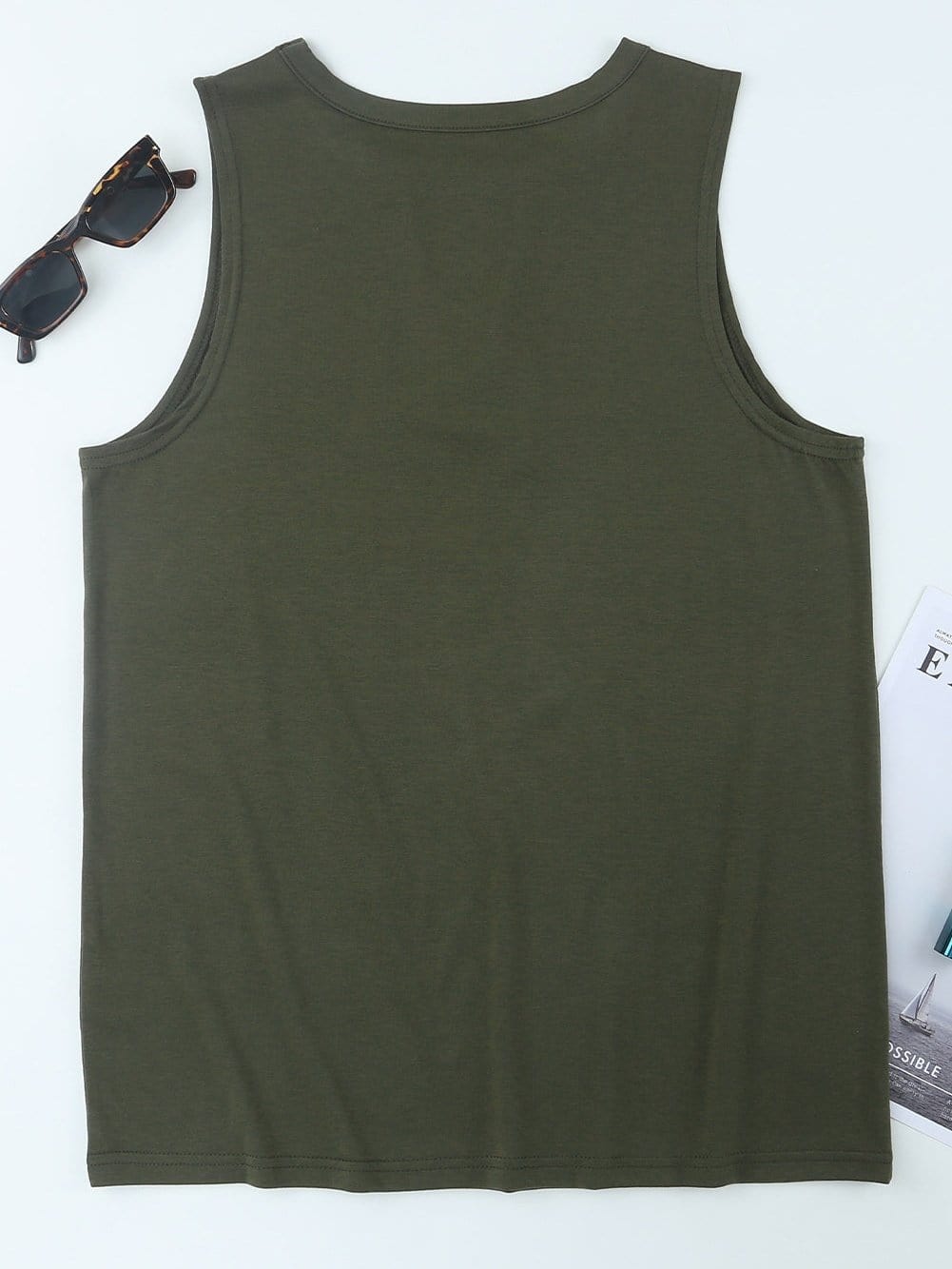 Green American Flag Cutout Tank Top with Keyhole Neckline