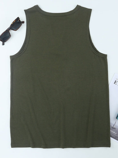 Green American Flag Cutout Tank Top with Keyhole Neckline