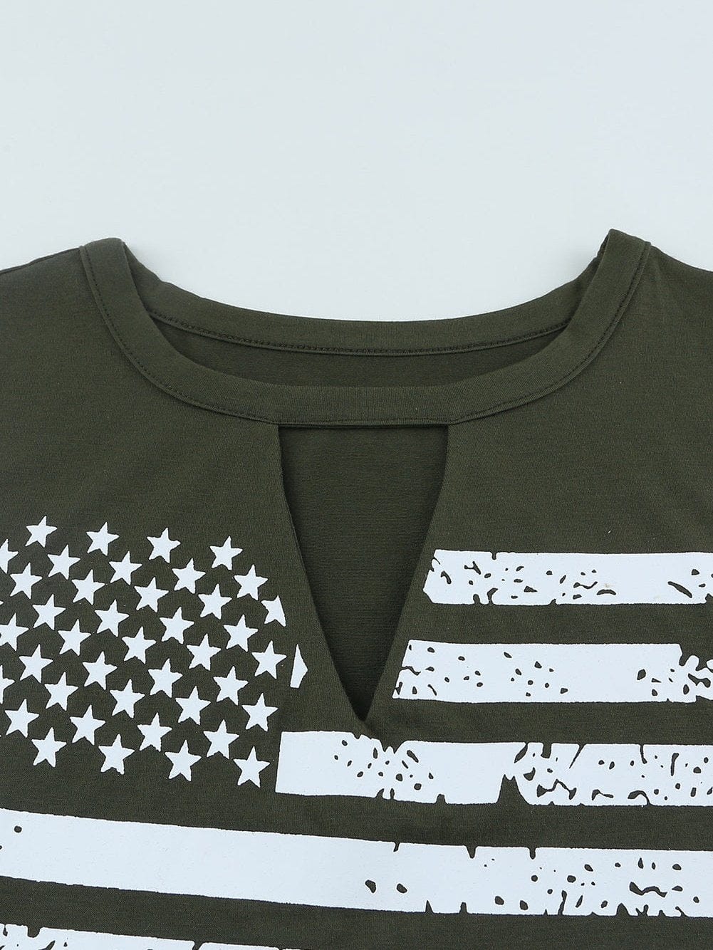 Green American Flag Cutout Tank Top with Keyhole Neckline