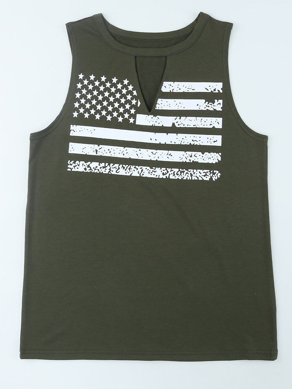 Green American Flag Cutout Tank Top with Keyhole Neckline