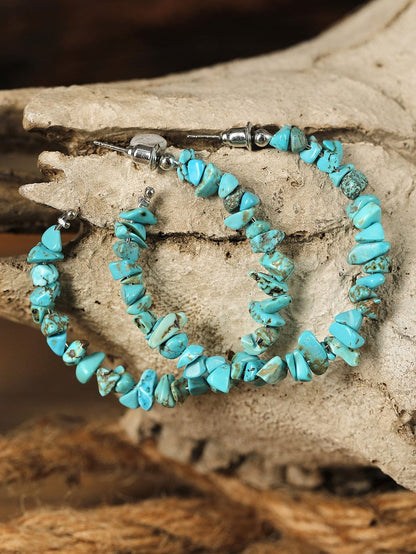 Green Beaded Turquoise C-shape Earrings