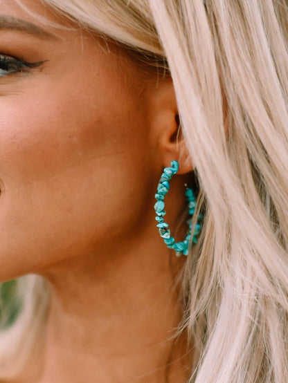 Green Beaded Turquoise C-shape Earrings