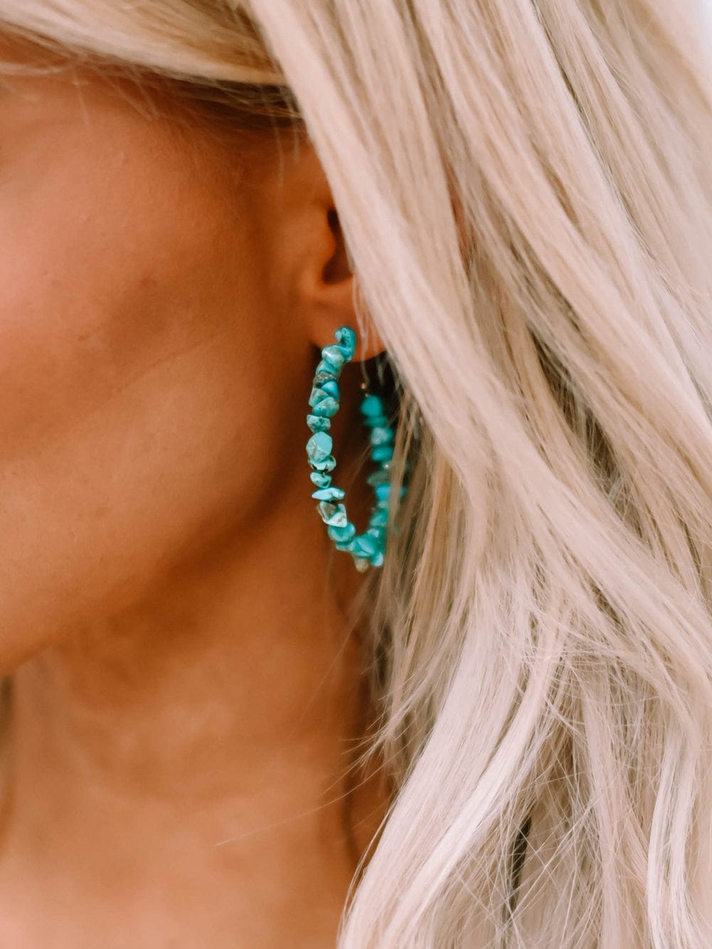 Green Beaded Turquoise C-shape Earrings