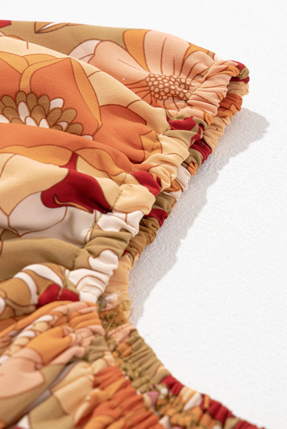 Green Blossom Flared Waistline Floral Mini Dress