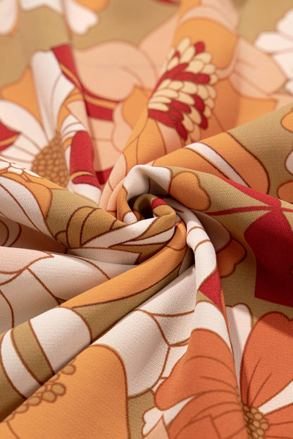 Green Blossom Flared Waistline Floral Mini Dress