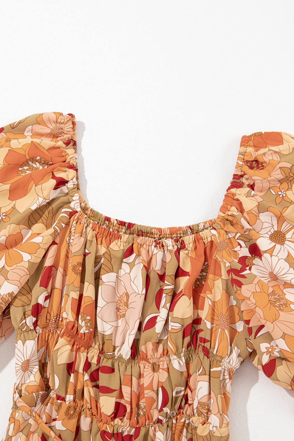 Green Blossom Flared Waistline Floral Mini Dress