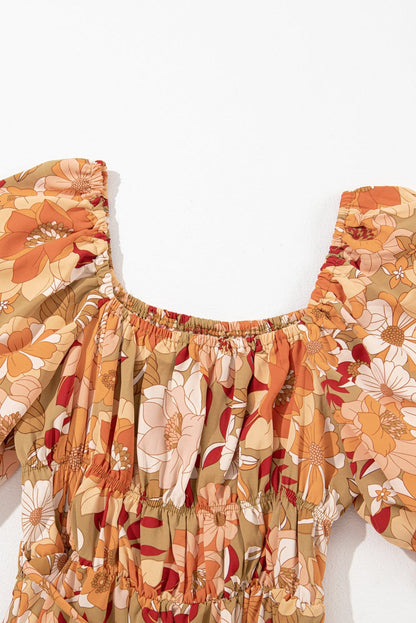 Green Blossom Flared Waistline Floral Mini Dress