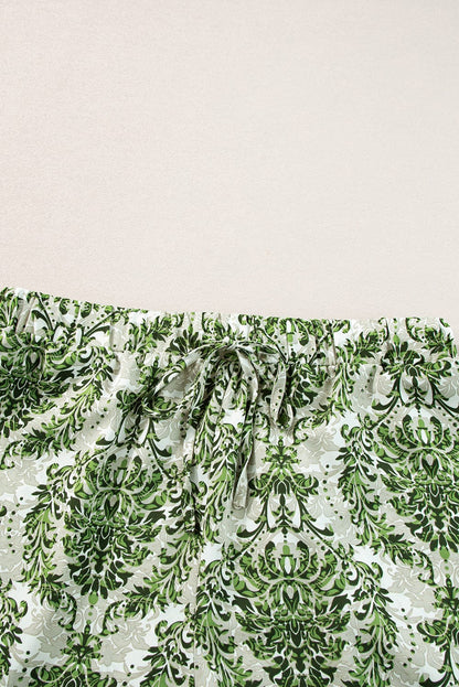 Green Bohemian Floral Print Two-Piece Short Set