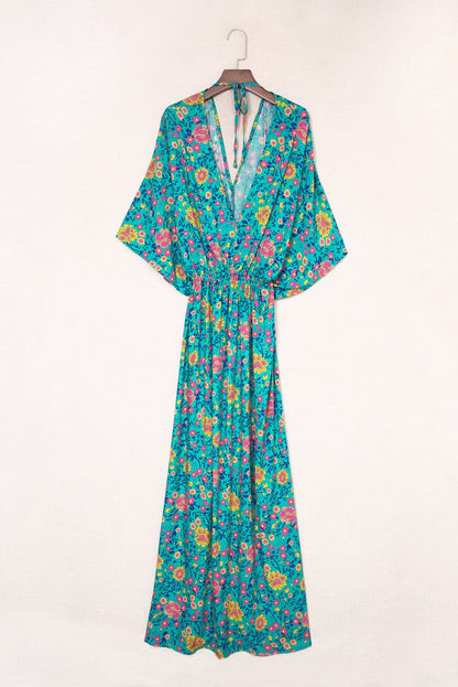 Green Boho Princess Floral Maxi Dress