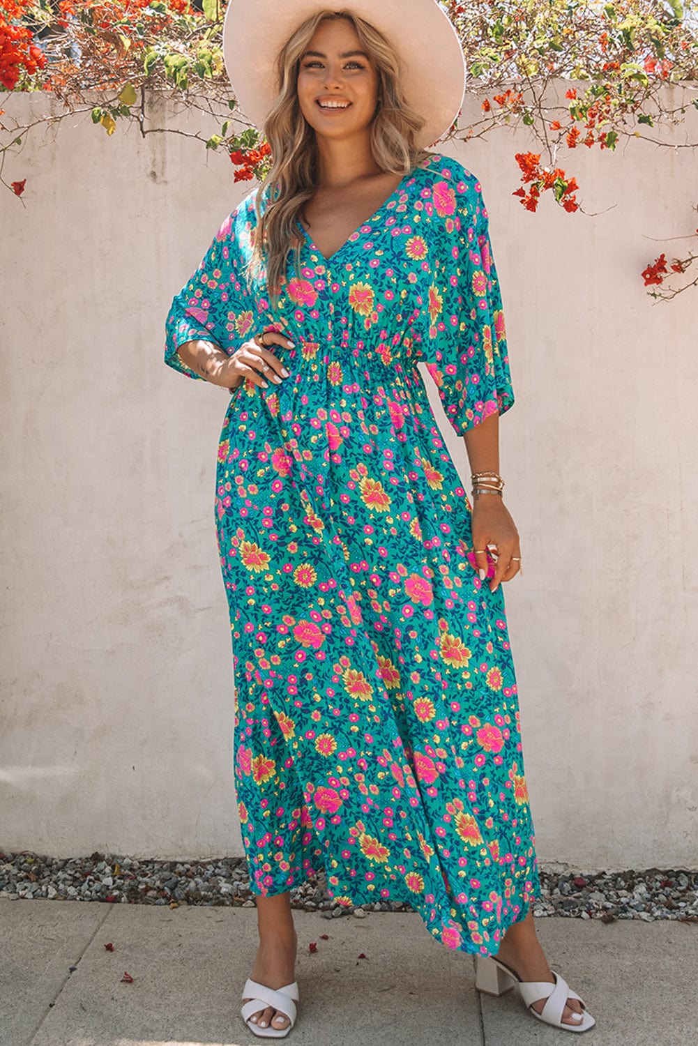 Green Boho Princess Floral Maxi Dress