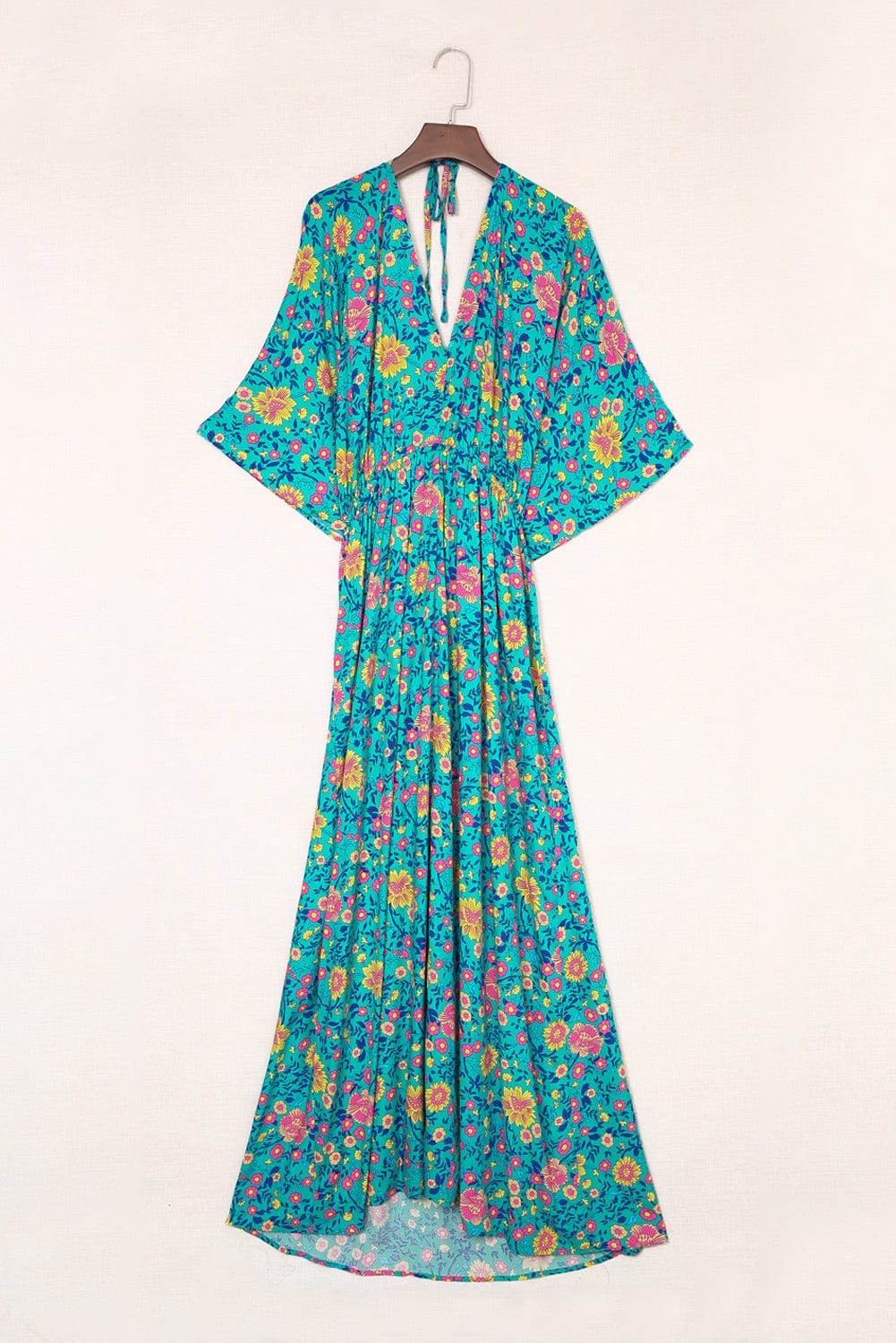 Green Boho Princess Floral Maxi Dress