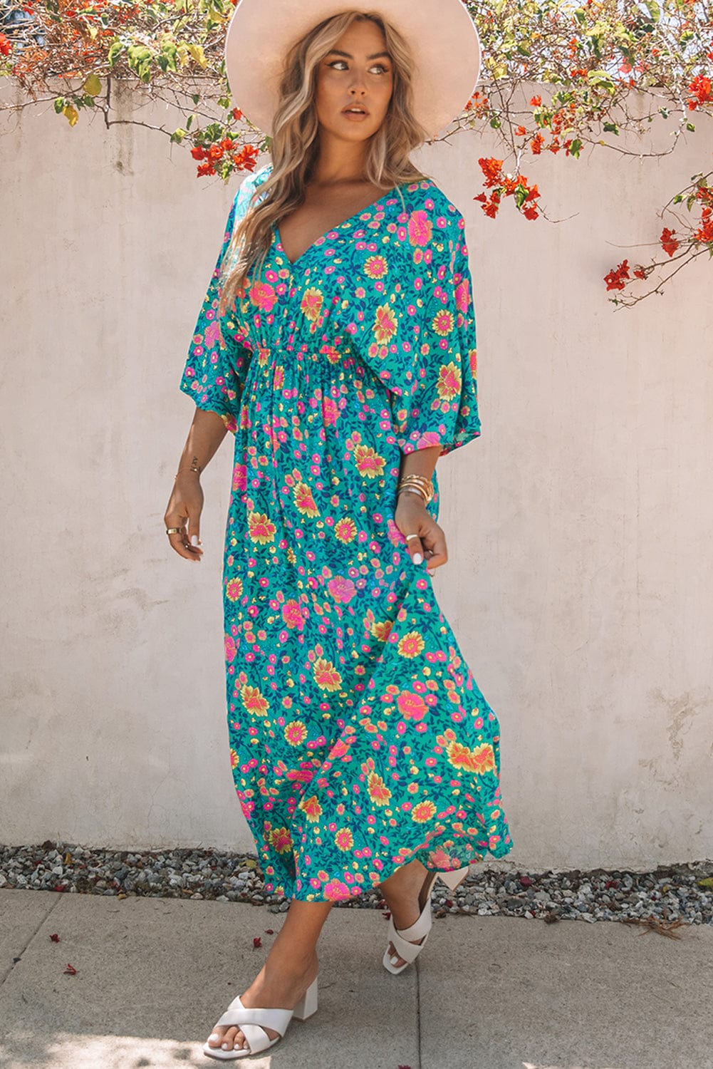 Green Boho Princess Floral Maxi Dress