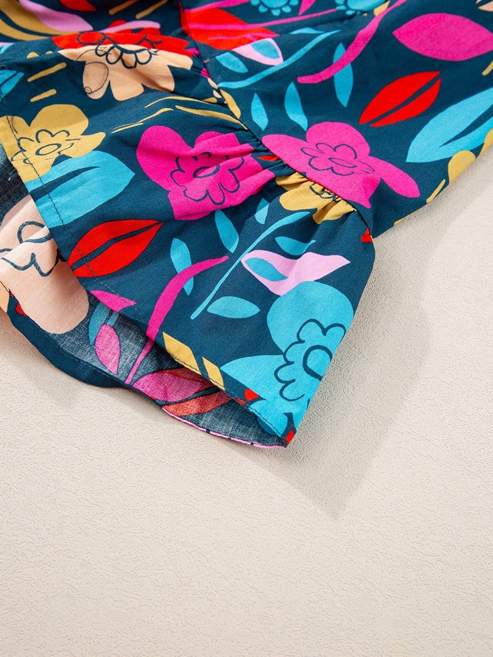 Green Botanical Print Puffed Sleeves Tiered Hem Mini Dress