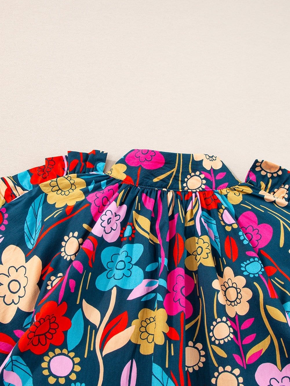 Green Botanical Print Puffed Sleeves Tiered Hem Mini Dress