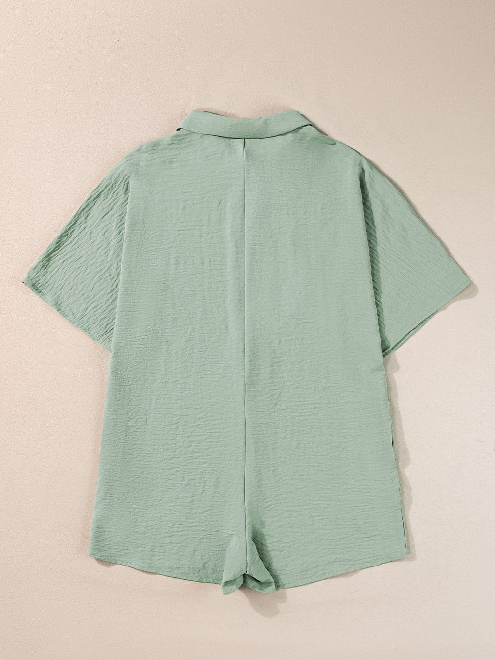 Green Button-Up Collared Romper with Pockets
