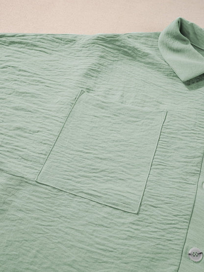 Green Button-Up Collared Romper with Pockets