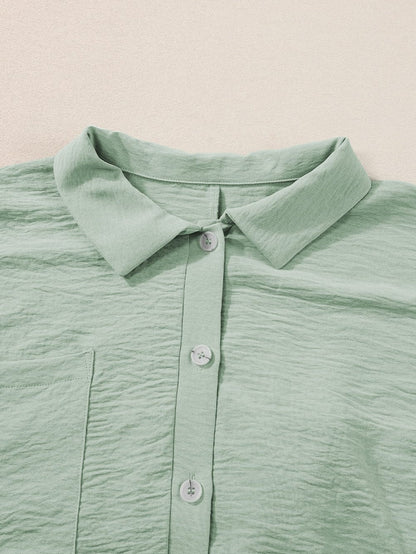 Green Button-Up Collared Romper with Pockets