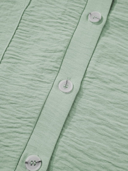 Green Button-Up Collared Romper with Pockets