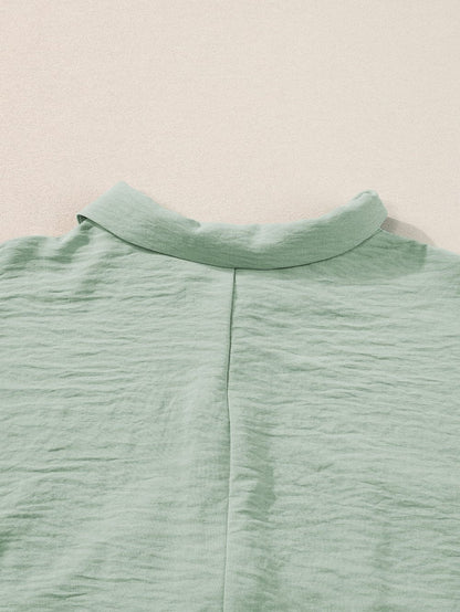 Green Button-Up Collared Romper with Pockets