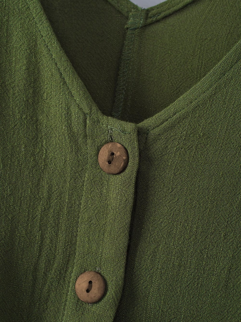 Green Button V Neck Romper with Belt