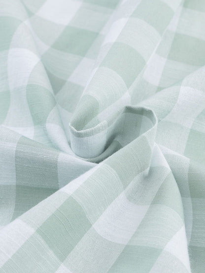 Green Checkered Patchwork Plaid Shacket with Long Sleeves