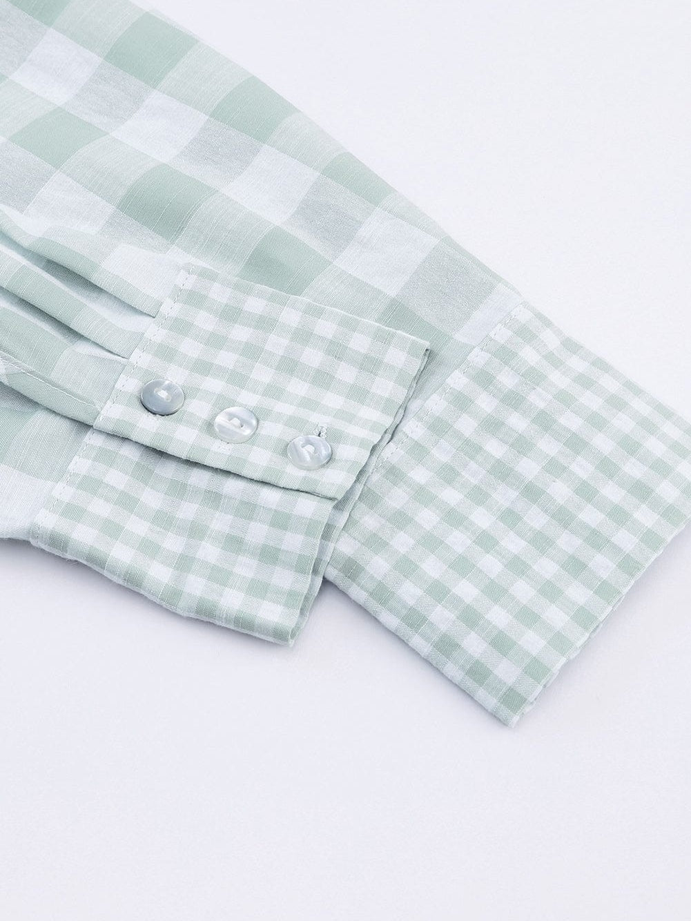 Green Checkered Patchwork Plaid Shacket with Long Sleeves