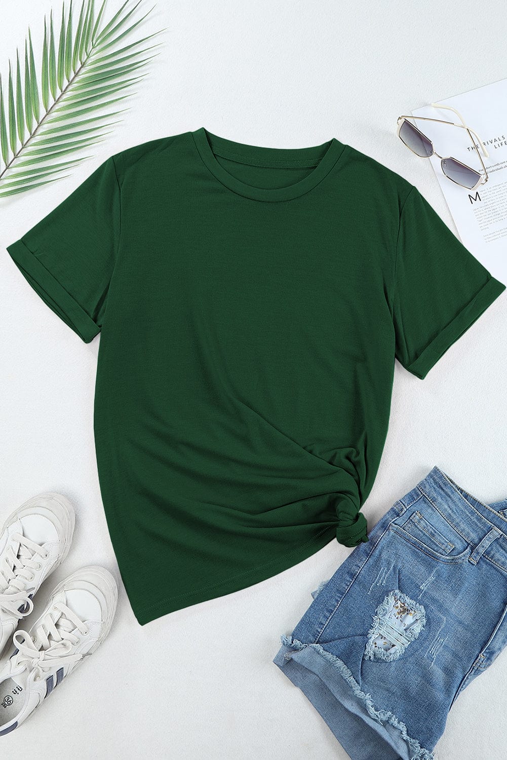 Green Chic Round Neck Casual Tee