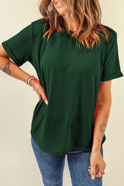 Green Chic Round Neck Casual Tee