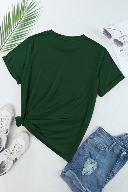 Green Chic Round Neck Casual Tee