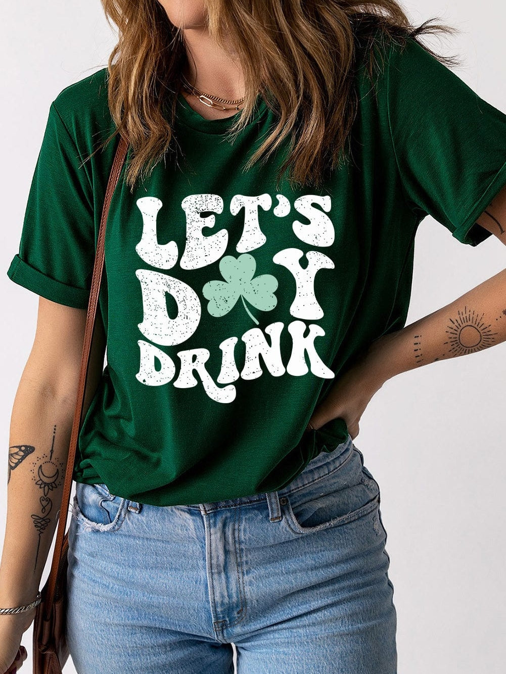 Green Clover Day Dreamer Round Neck Graphic Tee
