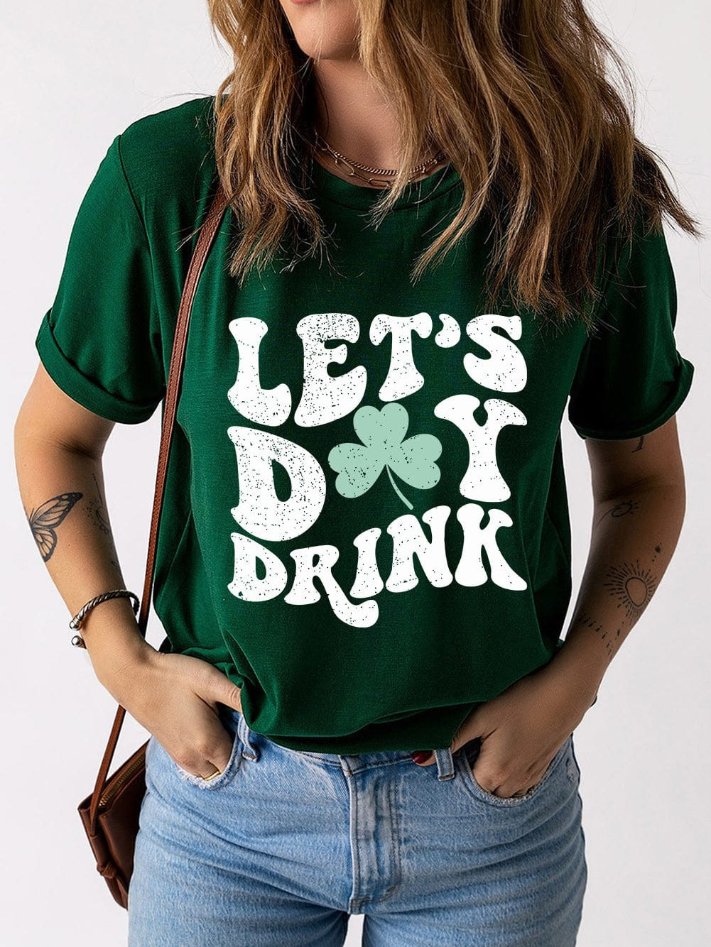Green Clover Day Dreamer Round Neck Graphic Tee
