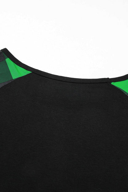 Green Clover Leopard Print Long Sleeve Top with Glitter Detail