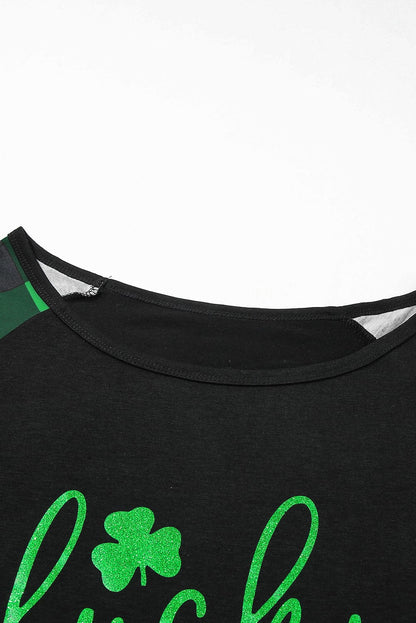 Green Clover Leopard Print Long Sleeve Top with Glitter Detail