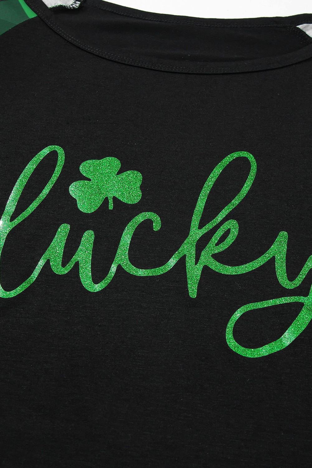 Green Clover Leopard Print Long Sleeve Top with Glitter Detail