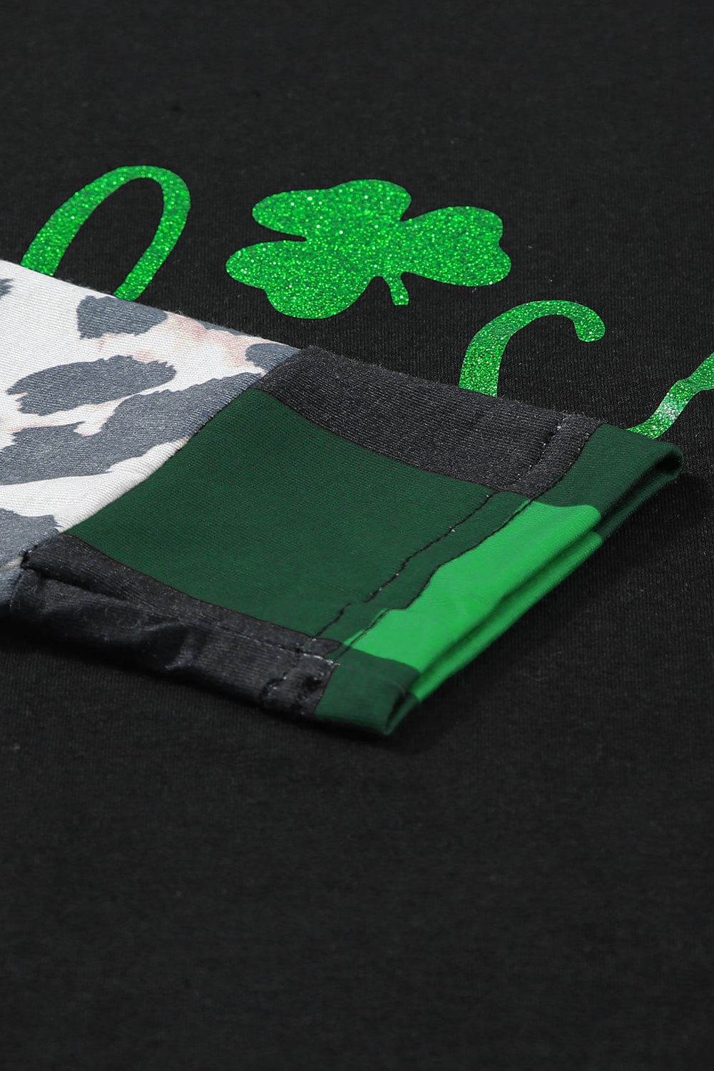 Green Clover Leopard Print Long Sleeve Top with Glitter Detail