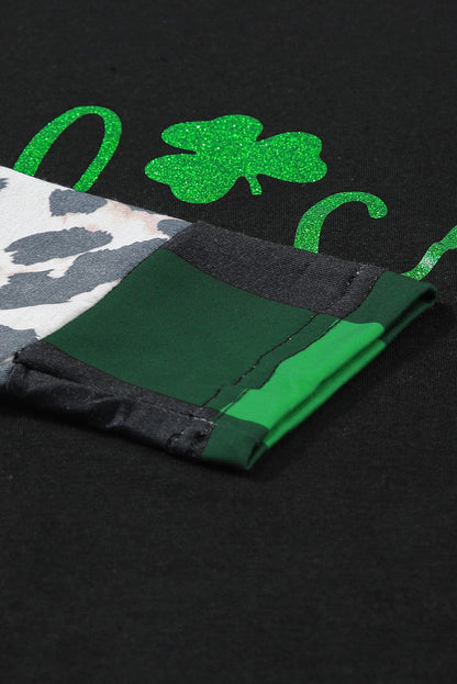 Green Clover Leopard Print Long Sleeve Top with Glitter Detail