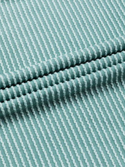 Green Color Block Ribbed Long Sleeve Loose Top with Chic Style