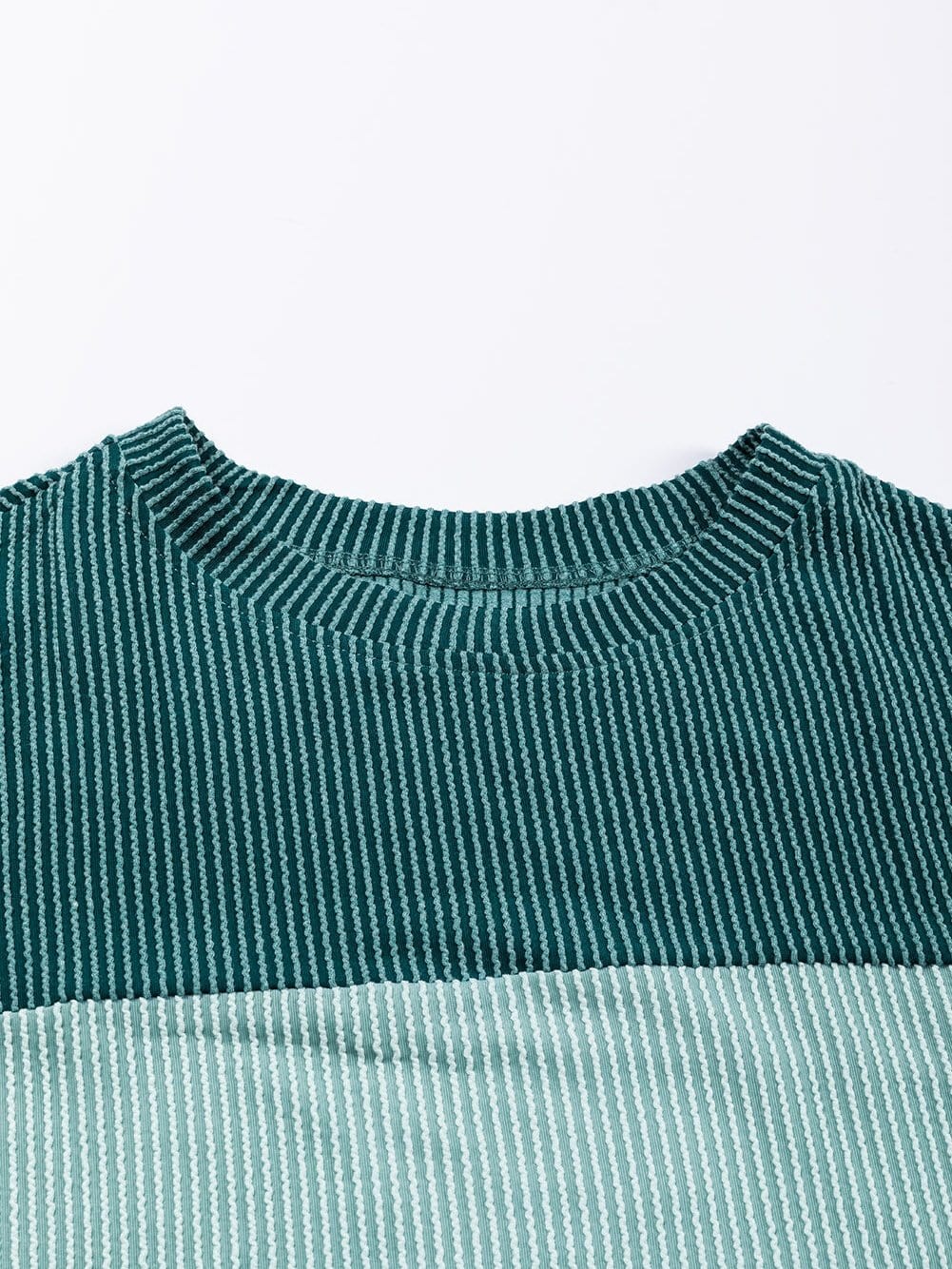 Green Color Block Ribbed Long Sleeve Loose Top with Chic Style