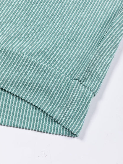 Green Color Block Ribbed Long Sleeve Loose Top with Chic Style