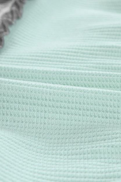 Green Color Block Ruffle Trim V Neck Tank Top