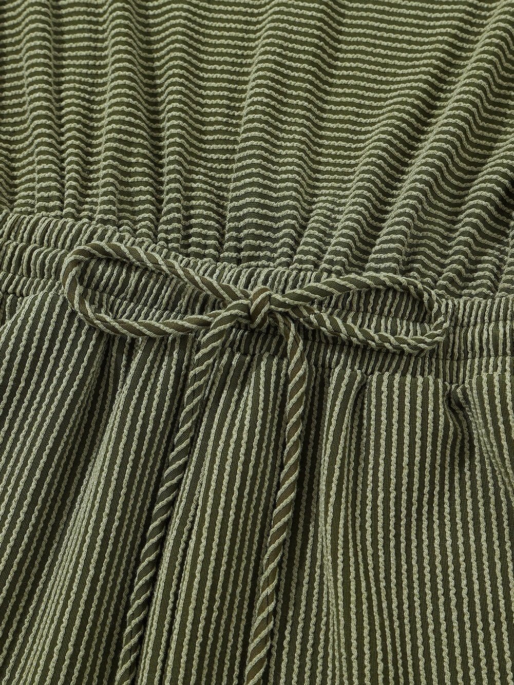 Green Corded Drawstring Romper with Long Sleeves