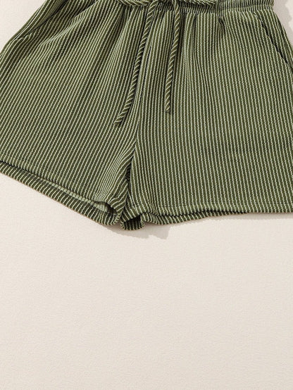 Green Corded Drawstring Romper with Long Sleeves