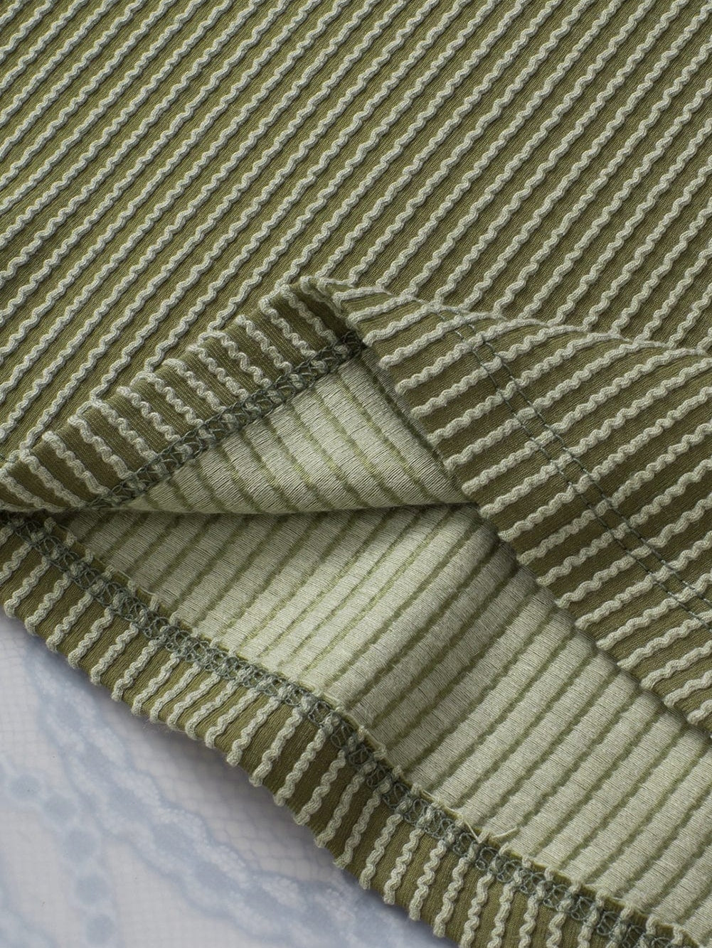 Green Corded Twist V Neck Short Sleeve Ribbed Top